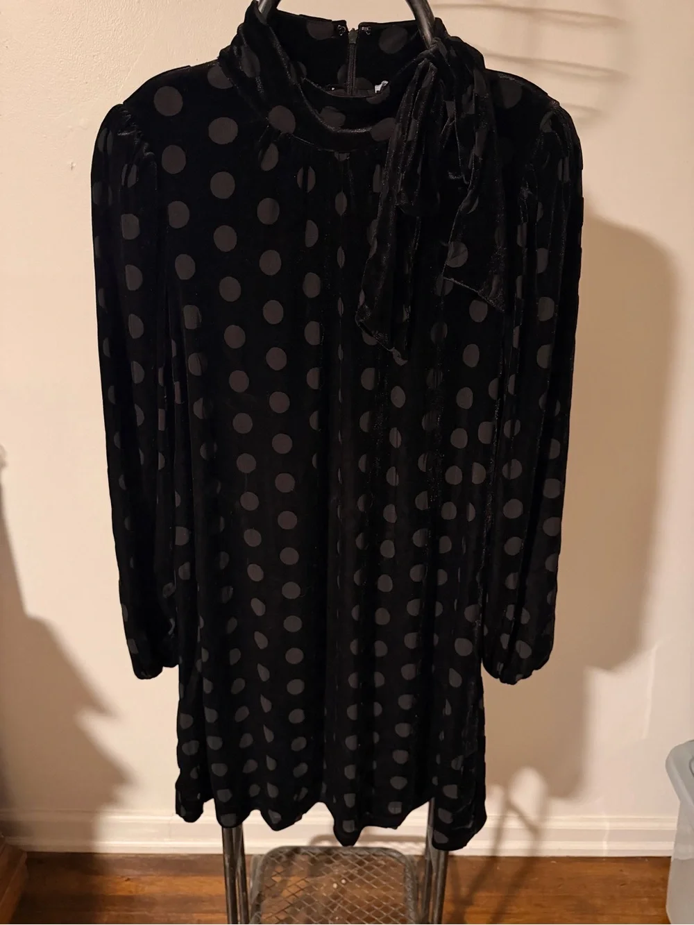 Calvin Klein Black Polka Dot Velvet Mini Dress - Picture 4 of 5